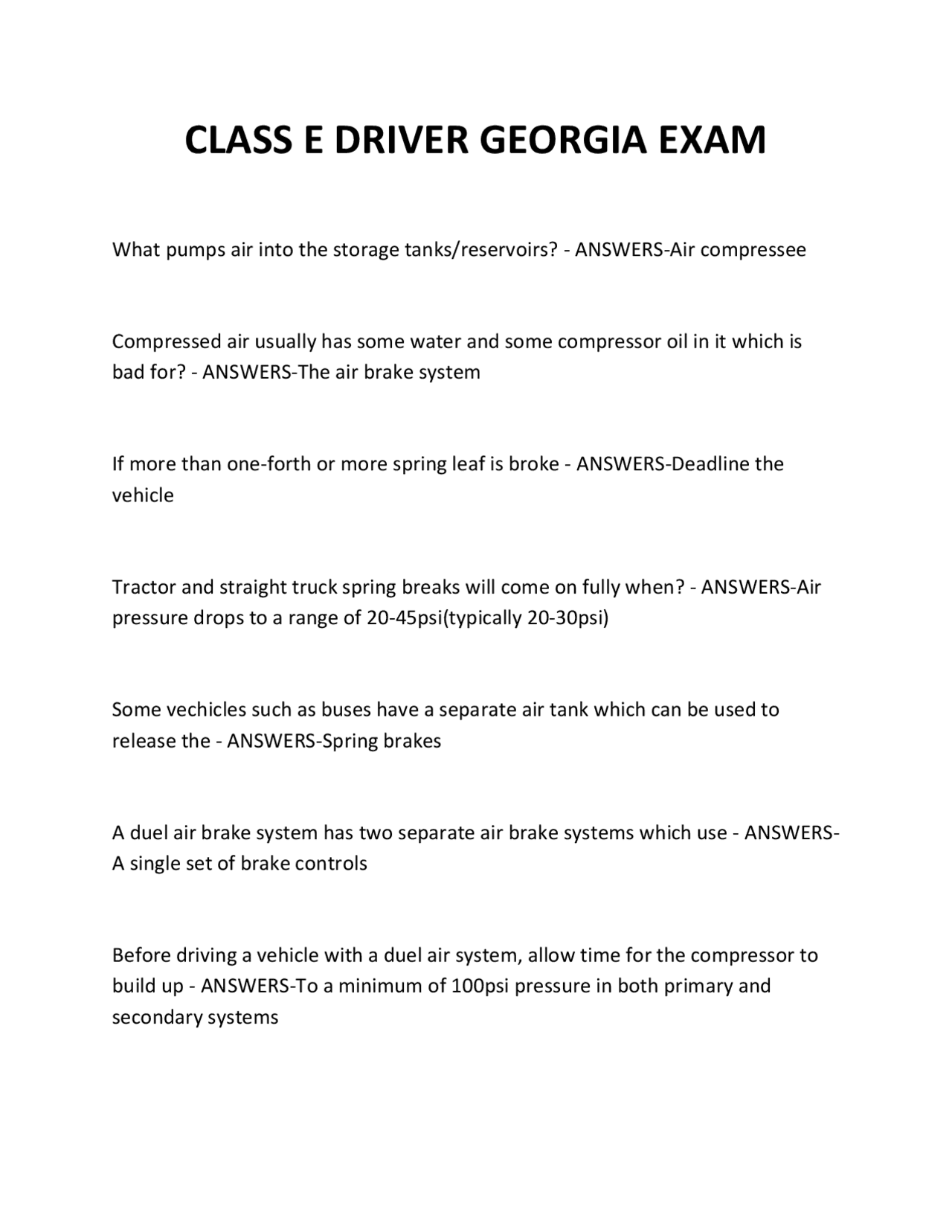 CLASS E DRIVER GEORGIA EXAM QUESTIONS AND ANSWERS 2025 | Exams European ...