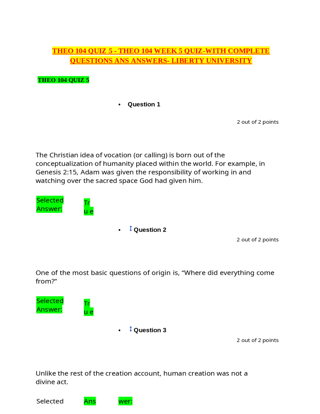 THEO 104 QUIZ 5 - THEO 104 WEEK 5 QUIZ-WITH COMPLETE QUESTIONS ANS ...