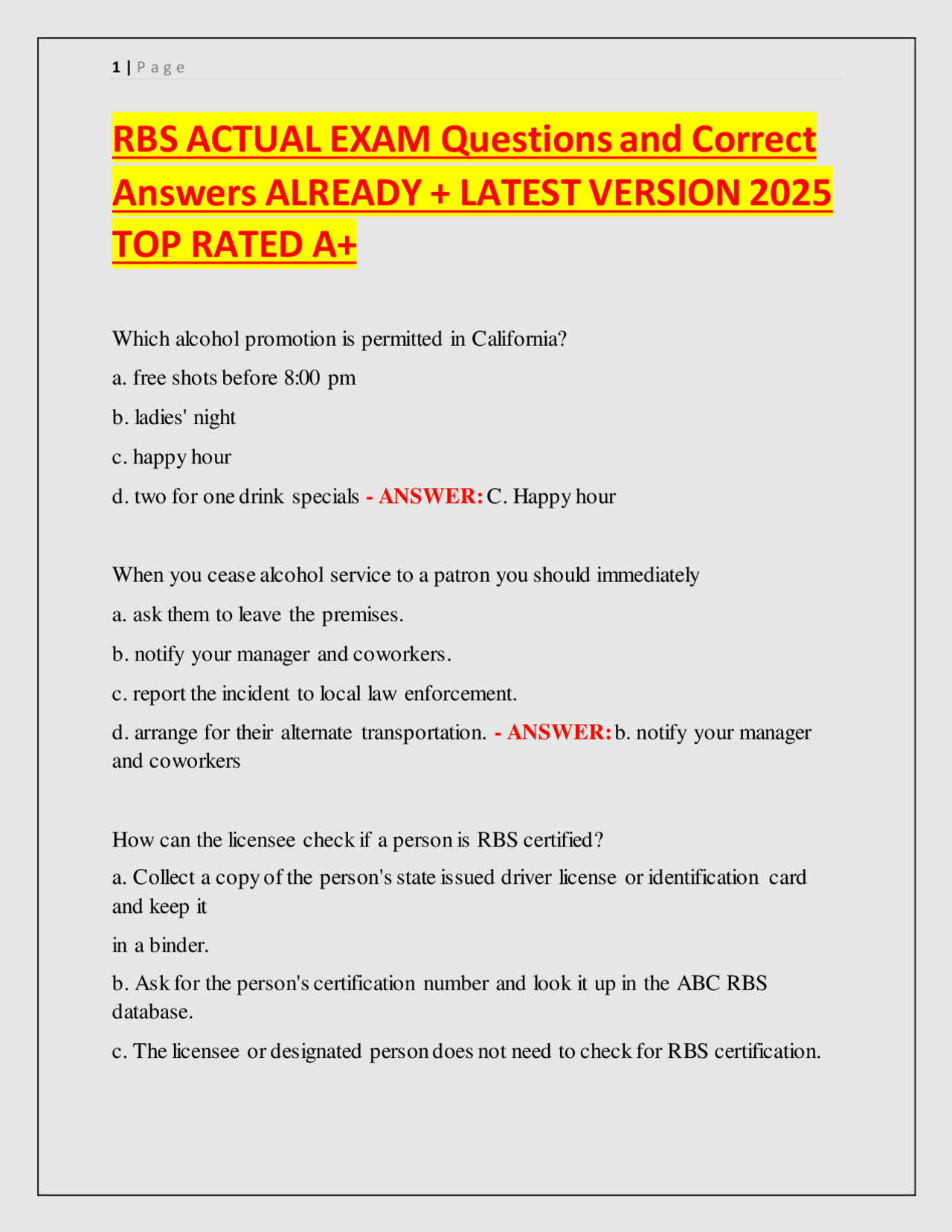 RBS ACTUAL EXAM Questions and Correct Answers ALREADY + LATEST VERSION ...