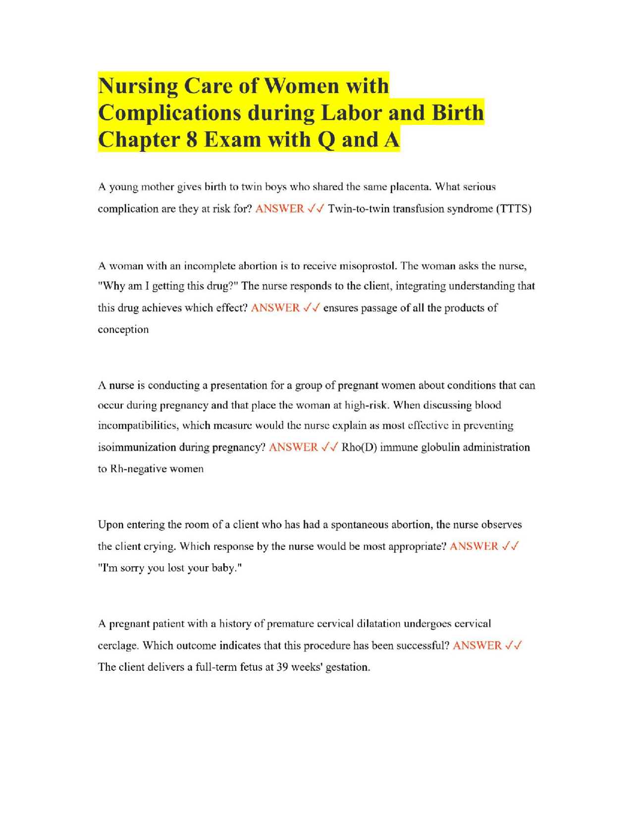 Nursing Care of Women with Complications during Labor and Birth Chapter ...