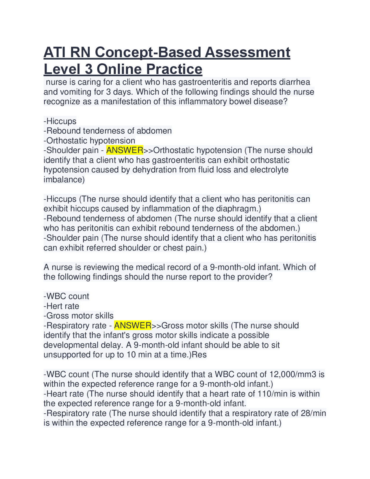ATI RN Concept-Based Assessment Level 3 Online Practice | Exams Nursing ...