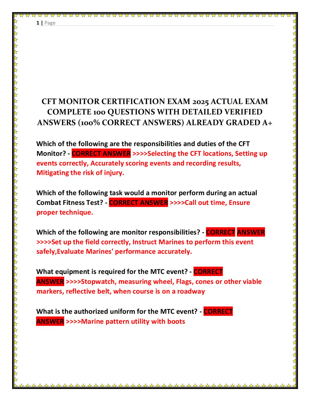 CFT MONITOR CERTIFICATION EXAM 2025 ACTUAL EXAM COMPLETE 100 QUESTIONS ...
