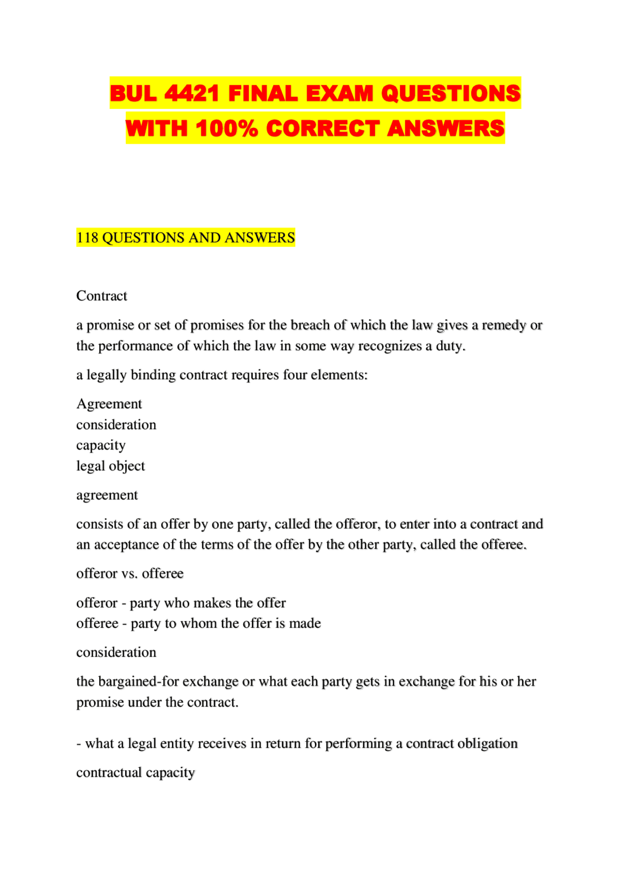 BUL 4421 FINAL EXAM QUESTIONS WITH 100% CORRECT ANSWERS | Exams ...