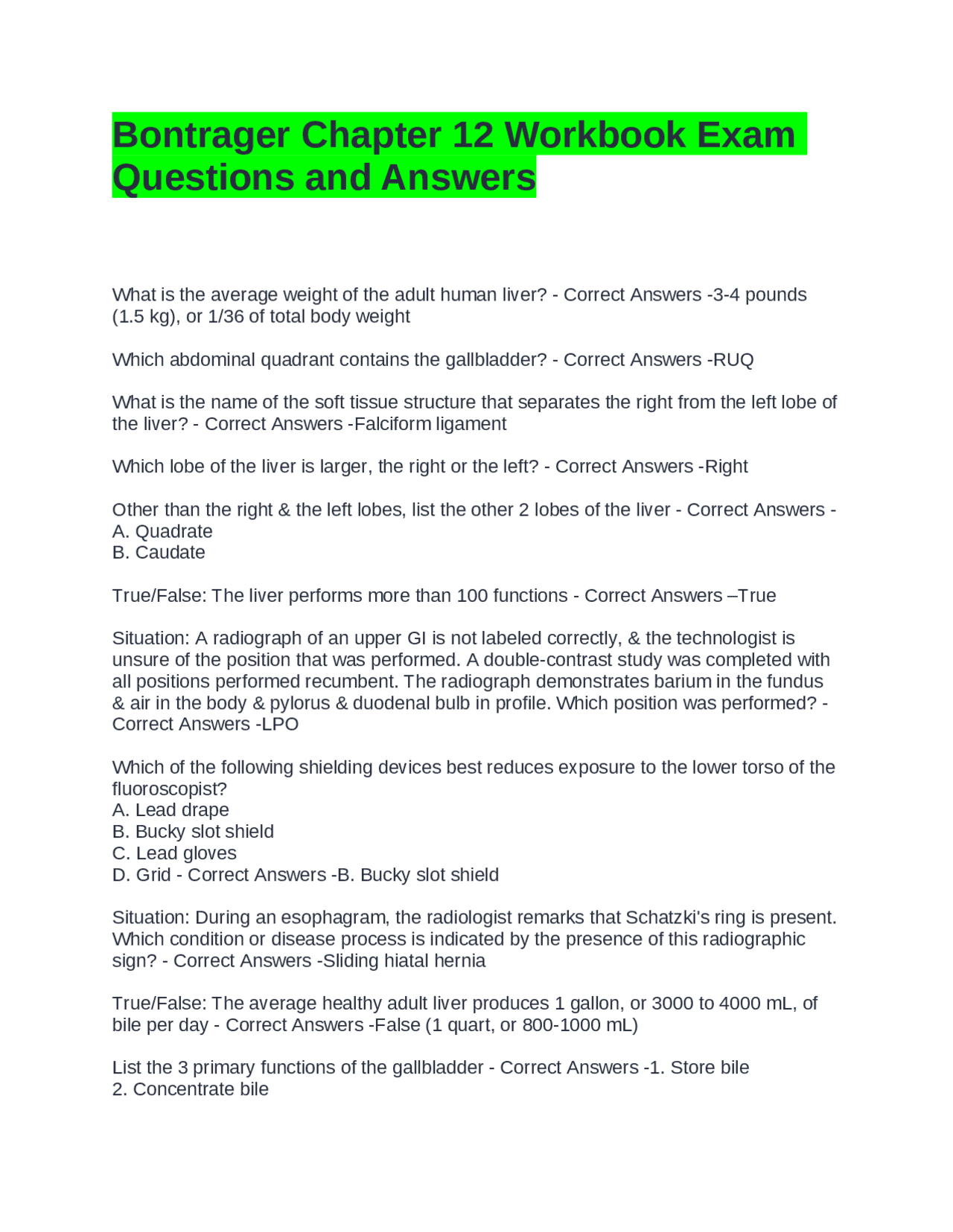 Bontrager Chapter 12 Workbook Exam Questions and Answers | Verified ...