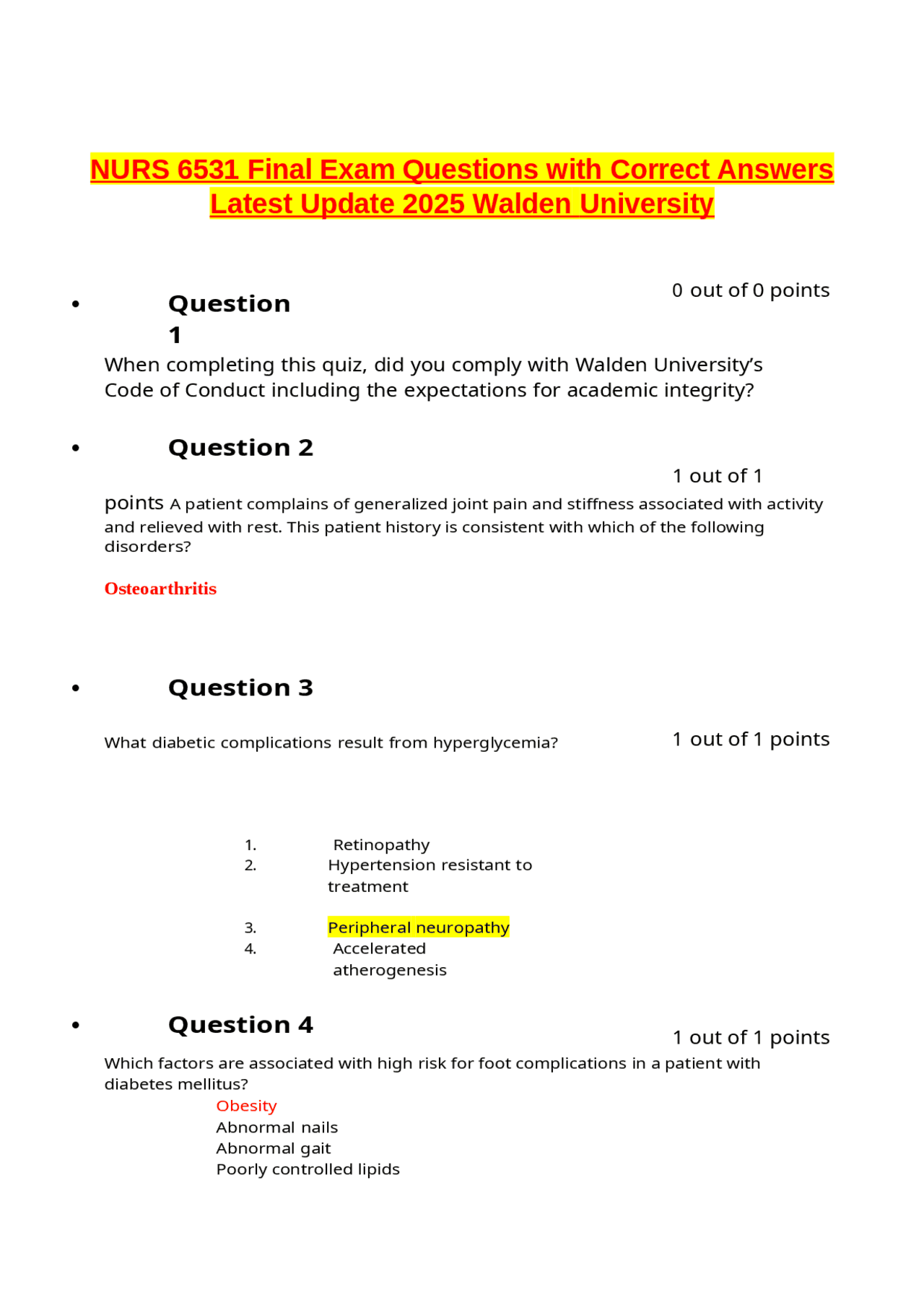 NURS 6531 Final Exam Questions with Correct Answers Latest Update 2025 ...