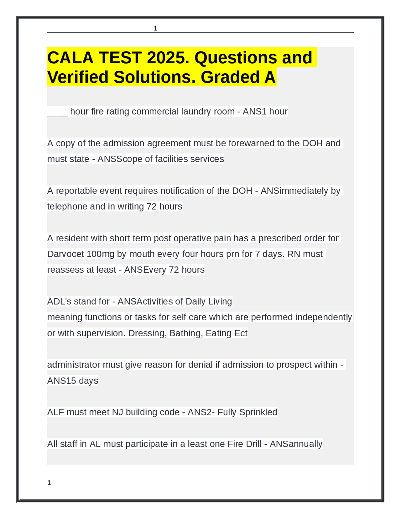 CALA TEST 2025. Questions and Verified Solutions. Graded A | Exams ...