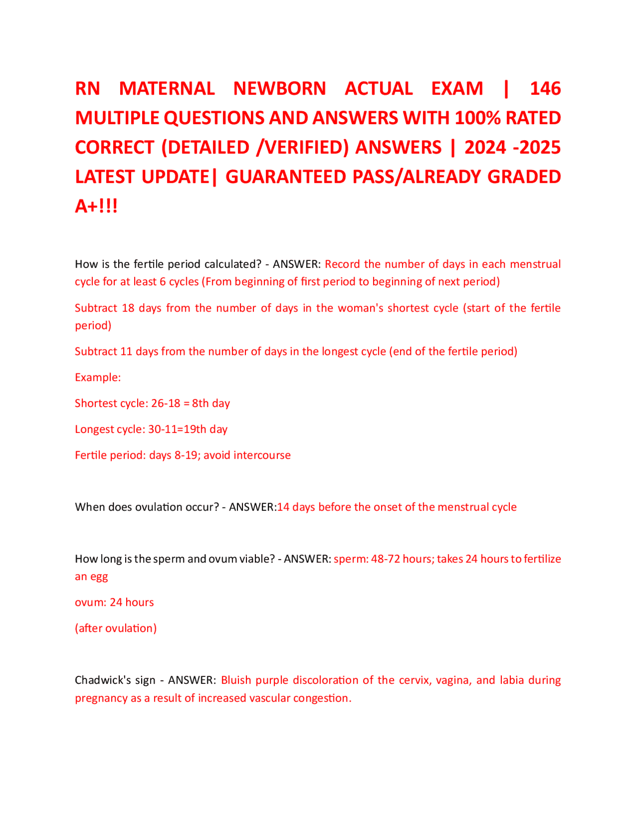 RN MATERNAL NEWBORN ACTUAL EXAM | 146 MULTIPLE QUESTIONS AND ANSWERS ...