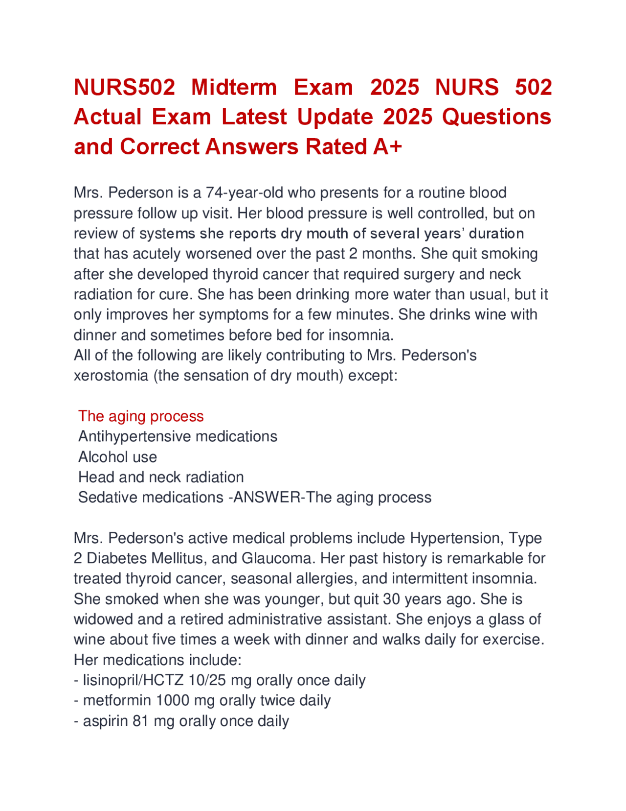 NURS502 Midterm Exam 2025 NURS 502 Actual Exam Latest Update 2025 ...
