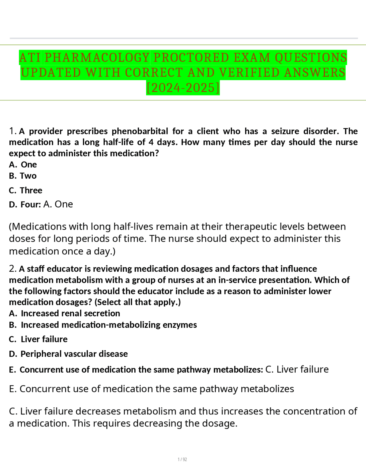 ATI PHARMACOLOGY PROCTORED EXAM QUESTIONS UPDATED WITH CORRECT AND ...