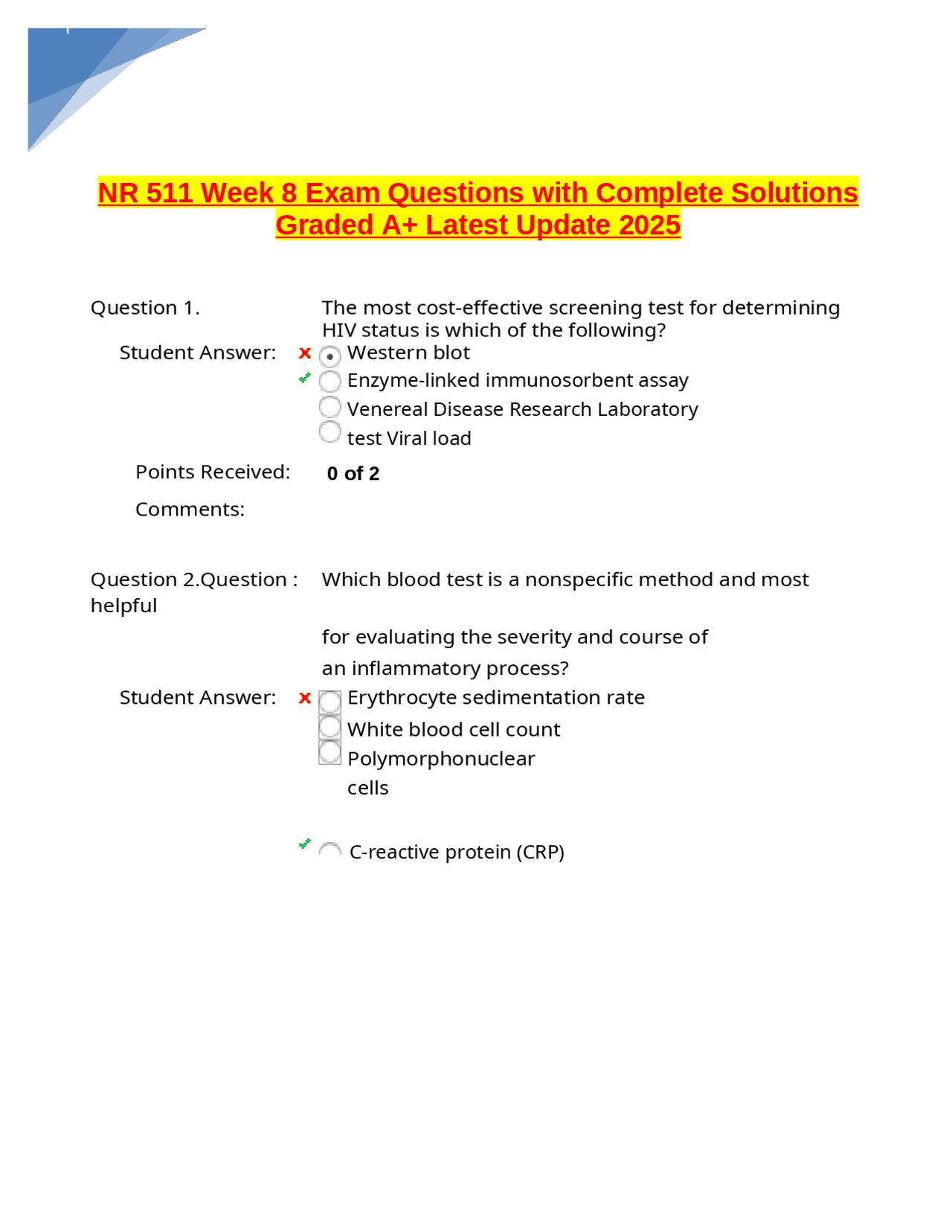 NR 511 Week 8 Exam Questions with Complete Solutions Graded A+ Latest ...