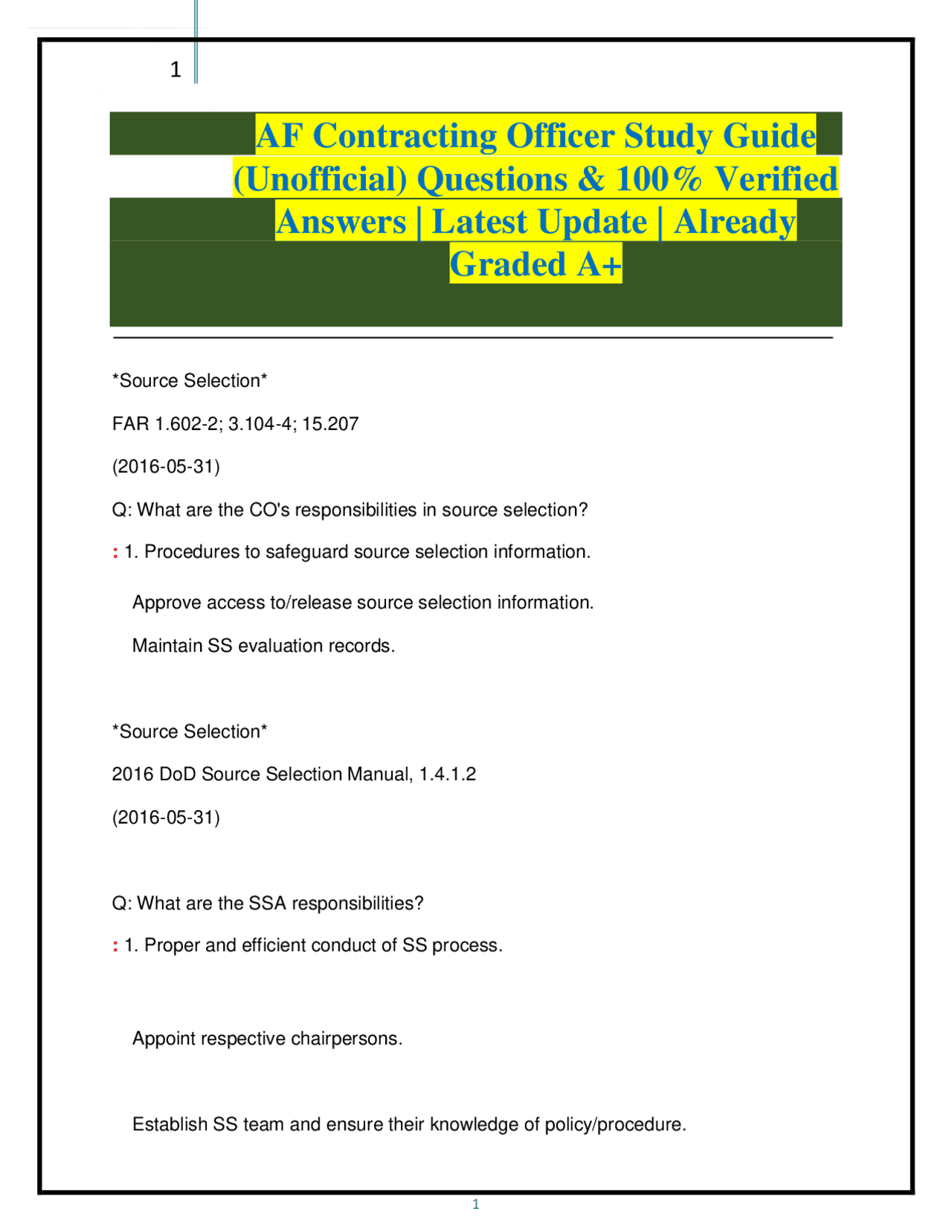 AF Contracting Officer Study Guide: Questions and Answers | Exams ...