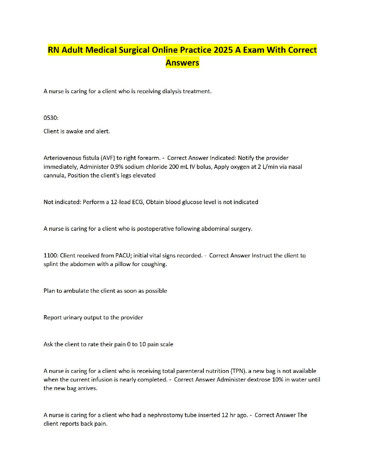 RN Adult Medical Surgical Online Practice 2025 A Exam With Correct ...