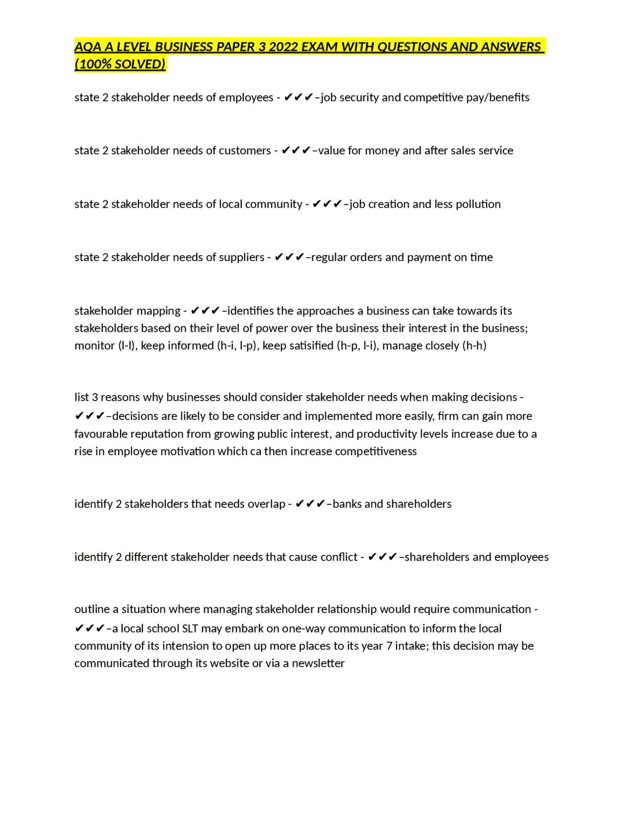 AQA A Level Business Paper 3 2022 Exam: Questions and Answers | Exams ...