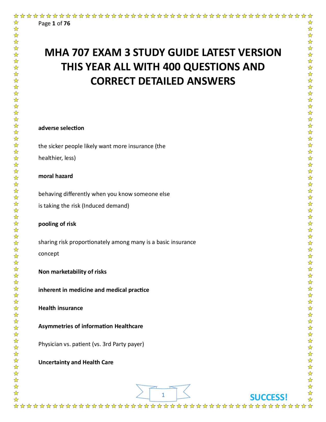 MHA 707 EXAM 3 STUDY GUIDE LATEST VERSION THIS YEAR ALL WITH 400 ...