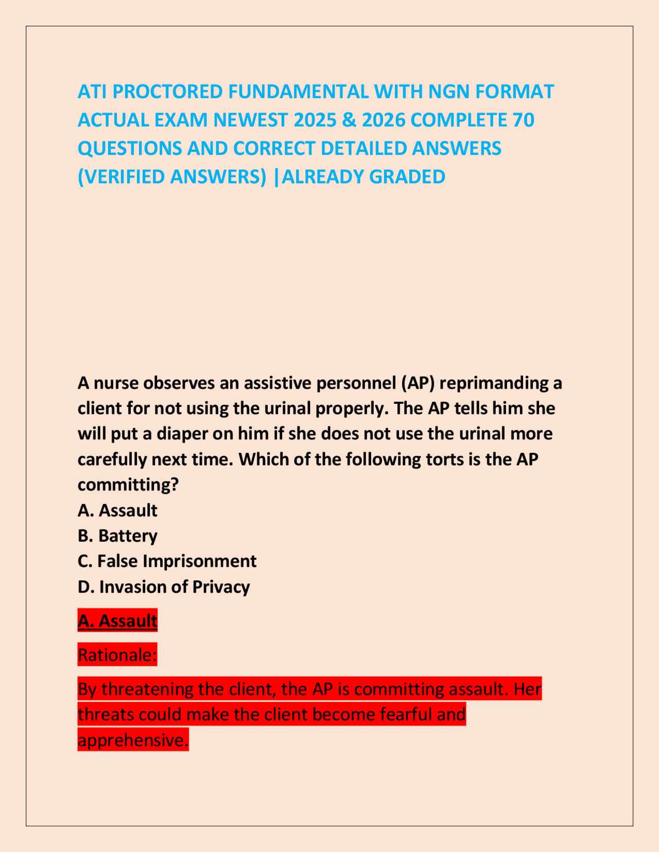 ATI PROCTORED FUNDAMENTAL WITH NGN FORMAT ACTUAL EXAM NEWEST 2025 ...