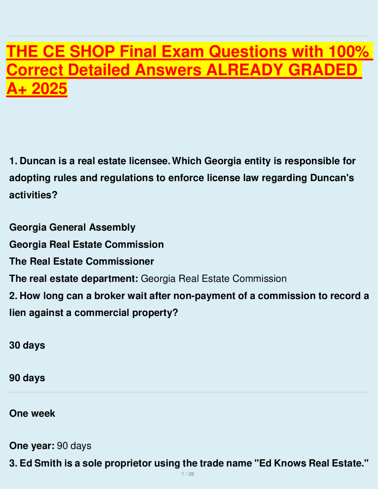 THE CE SHOP Final Exam Questions with 100% Correct Detailed Answers ALREADY GRADED A+ 2025 ...