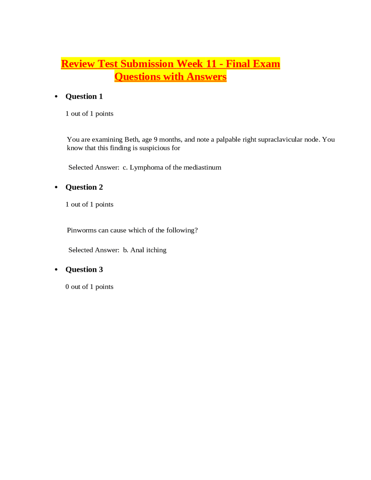 Review Test Submission Week 11 - Final Exam Questions with Answers ...