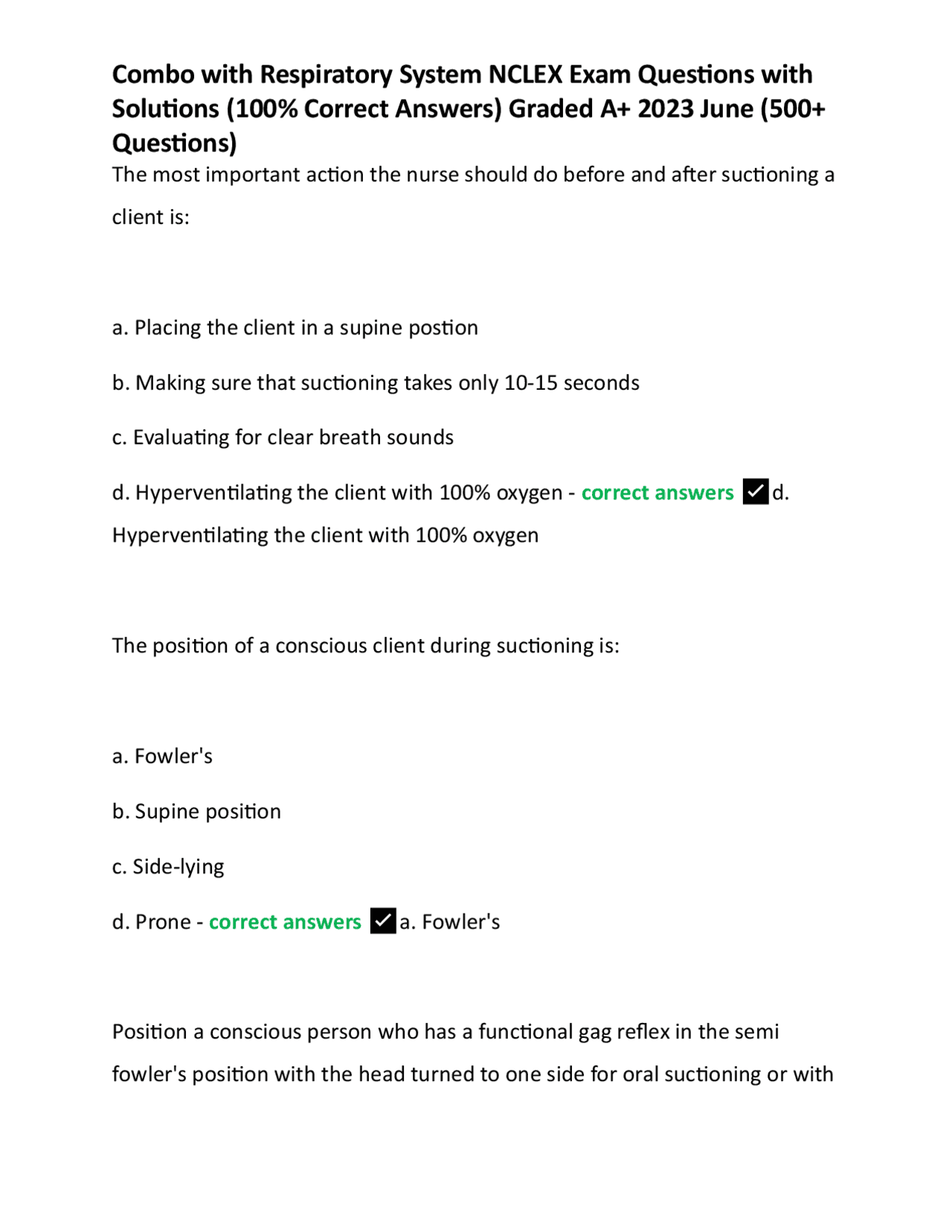 Combo With Respiratory System Nclex Exam Questions With Solutions 100