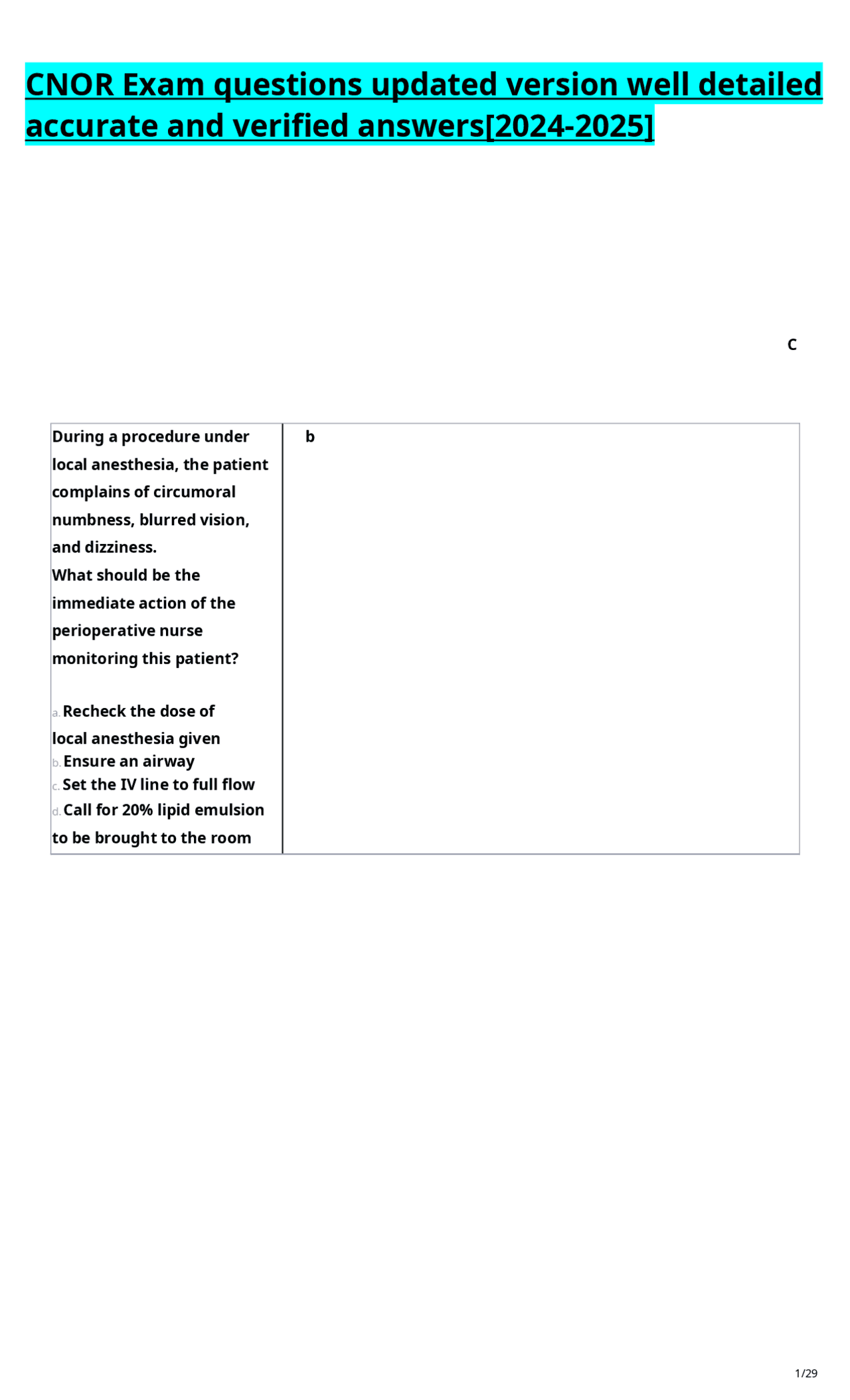 CNOR Exam questions updated version well detailed accurate and verified ...