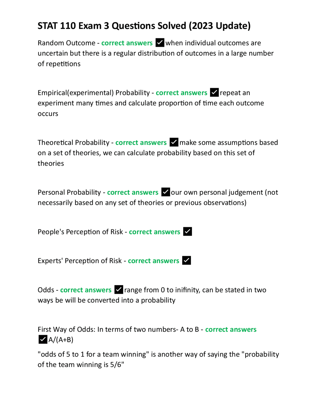 STAT 110 Exam 3 Questions Solved (2023 Update) | Exams Nursing | Docsity