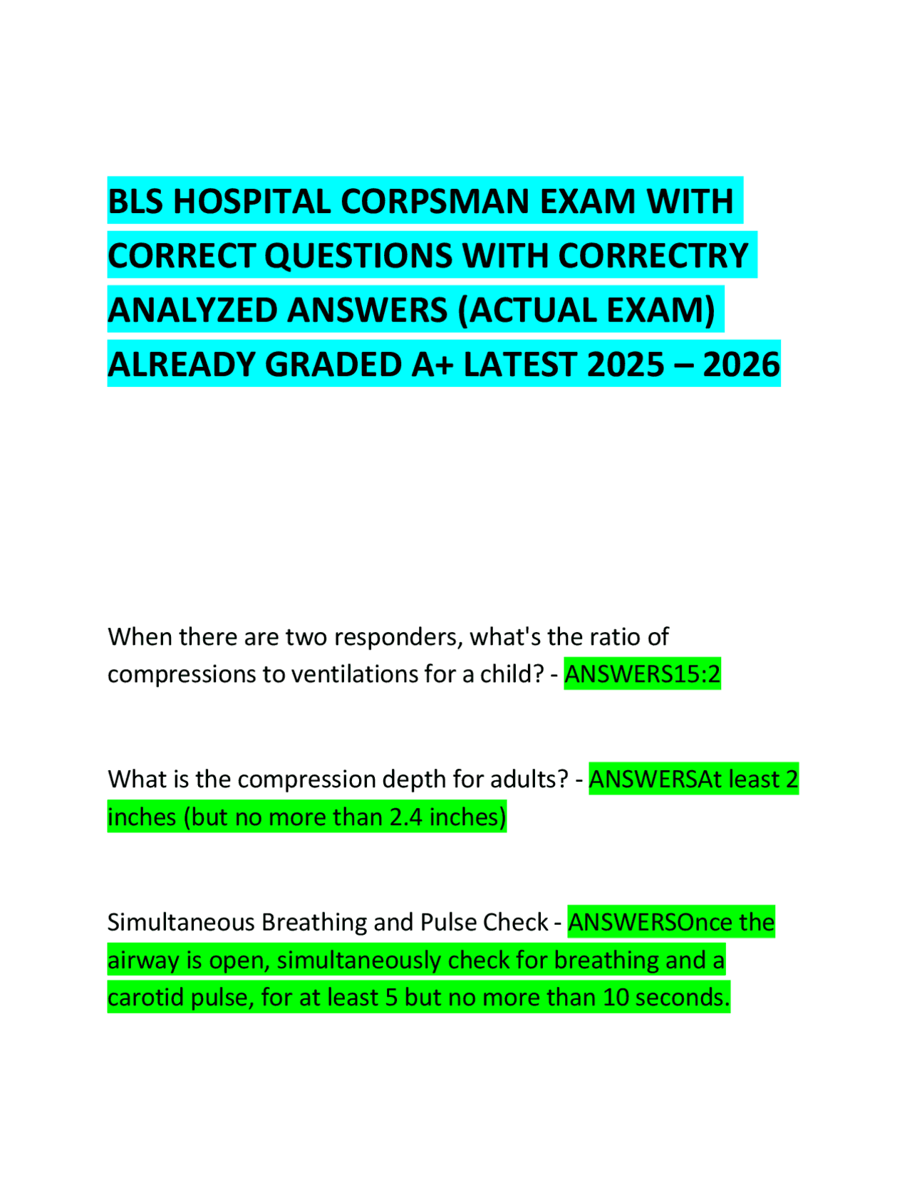 BLS Hospital Corpsman Exam Questions and Answers: A Comprehensive Guide ...