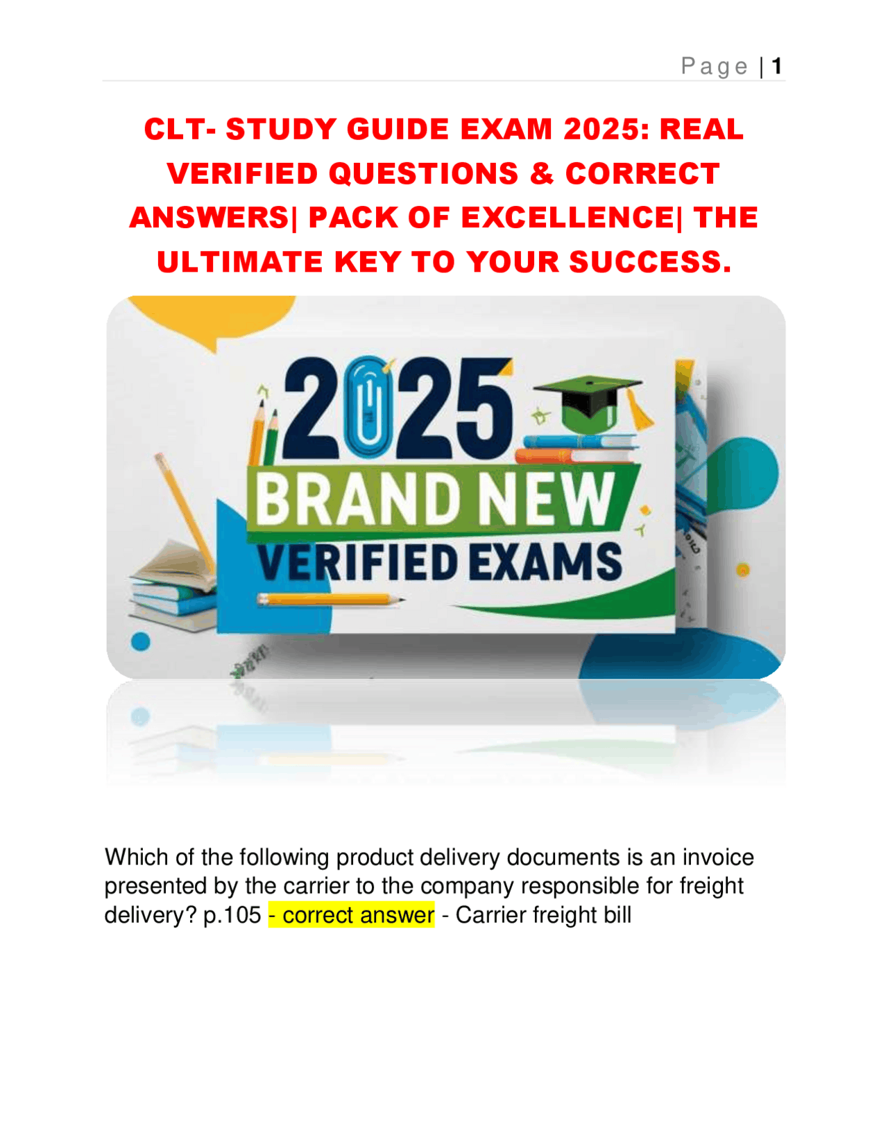 Clt Math Study Guide CLT- STUDY GUIDE EXAM 2025: REAL VERIFIED QUESTIONS & CORRECT ANSWERS ...