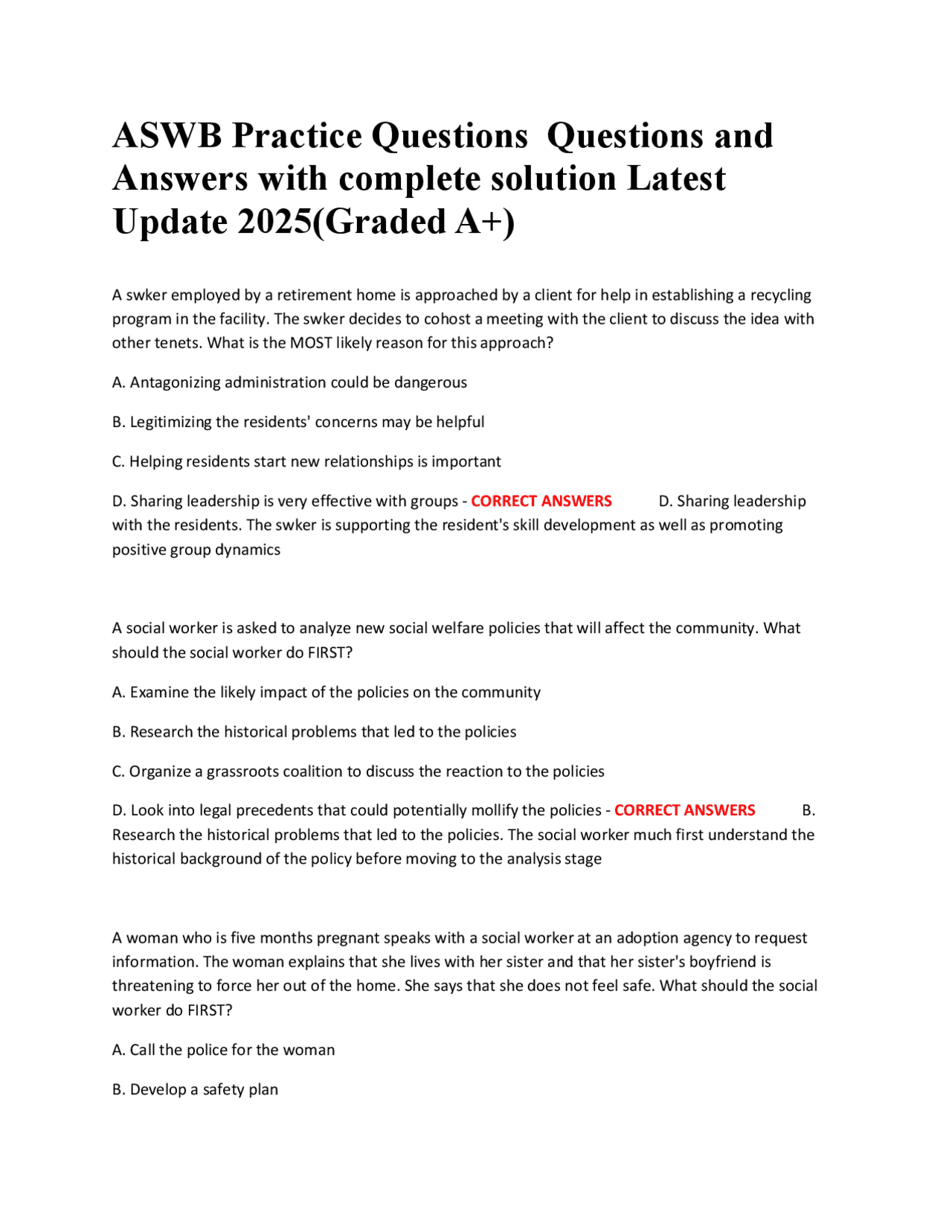 ASWB Practice Questions and Answers: A Comprehensive Guide for Social ...