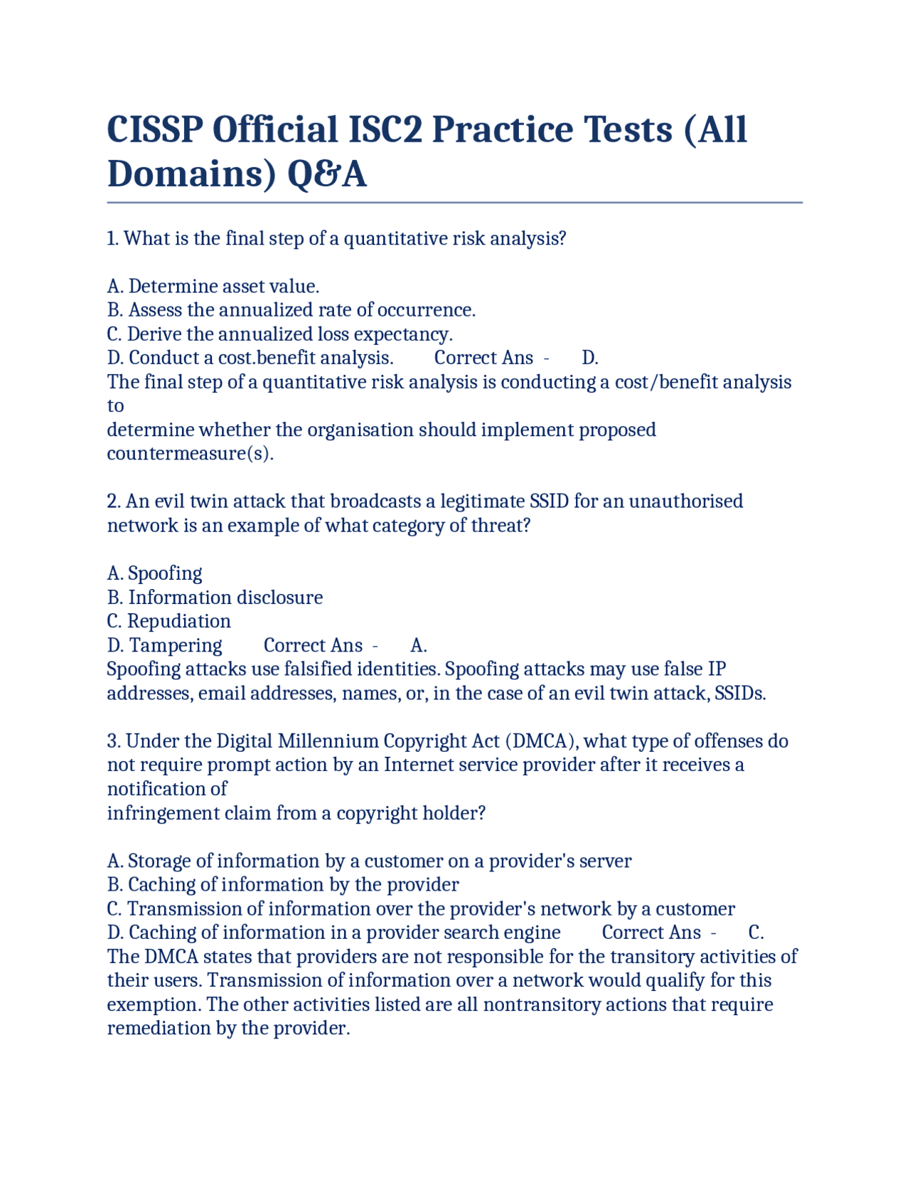 CISSP Official ISC2 Practice Tests (All Domains) Q&A | Exams Nursing ...