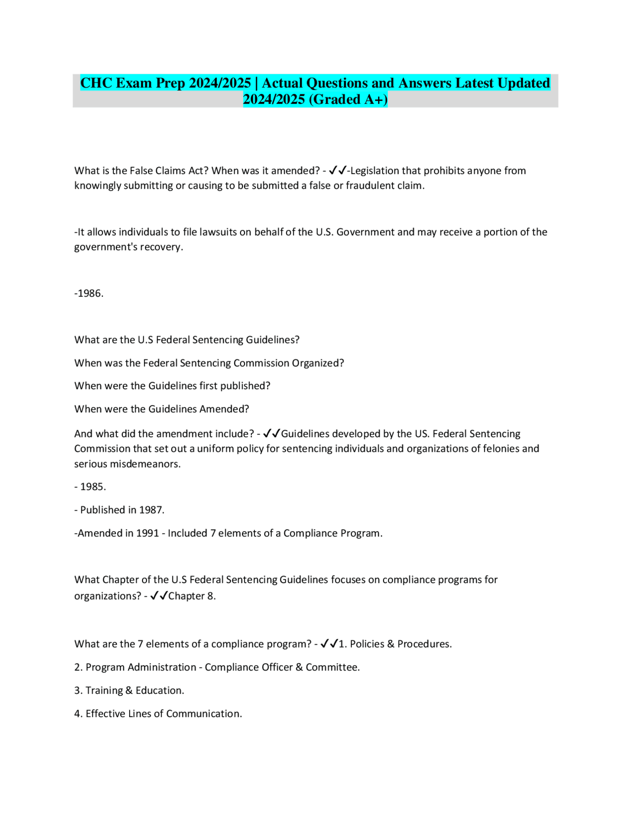 CHC Exam Prep 2024/2025 | Actual Questions and Answers Latest Updated ...
