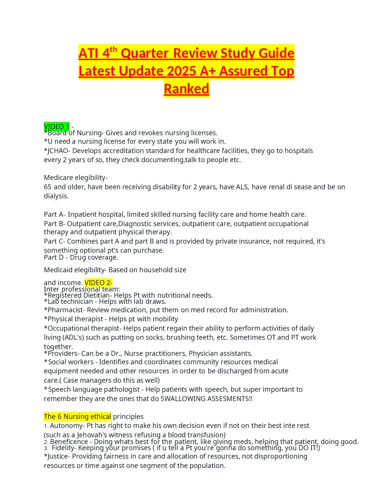 ATI 4th Quarter Review Study Guide Latest Update 2025 A+ Assured Top ...