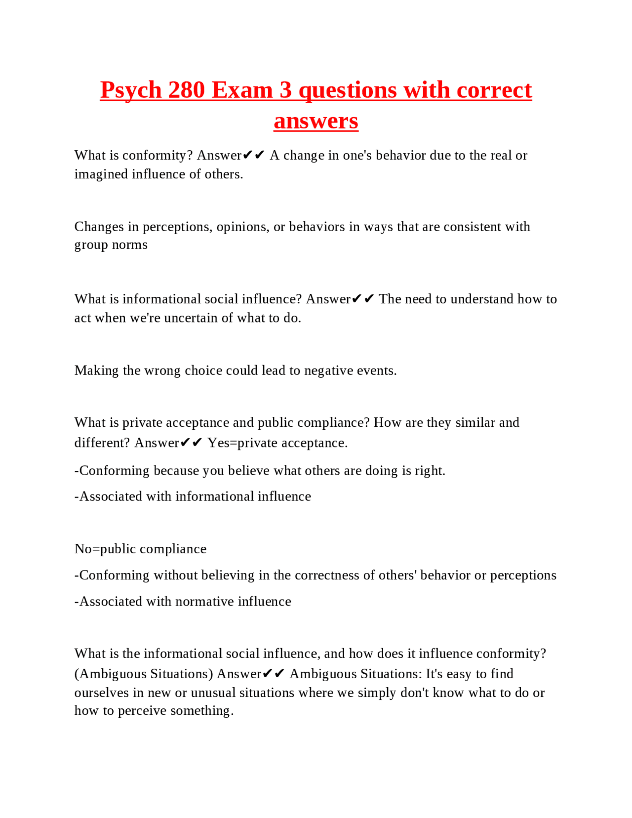 Psych 280 Exam 3 questions with correct answers | Exams Psychology ...