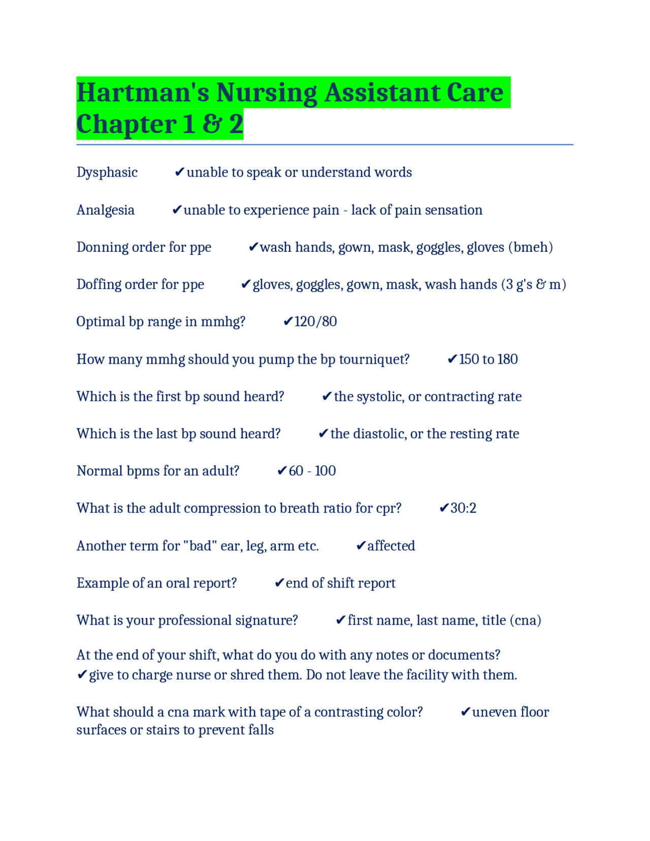 Nursing Assistant Care: Chapter 1 & 2 - Key Concepts and Procedures ...