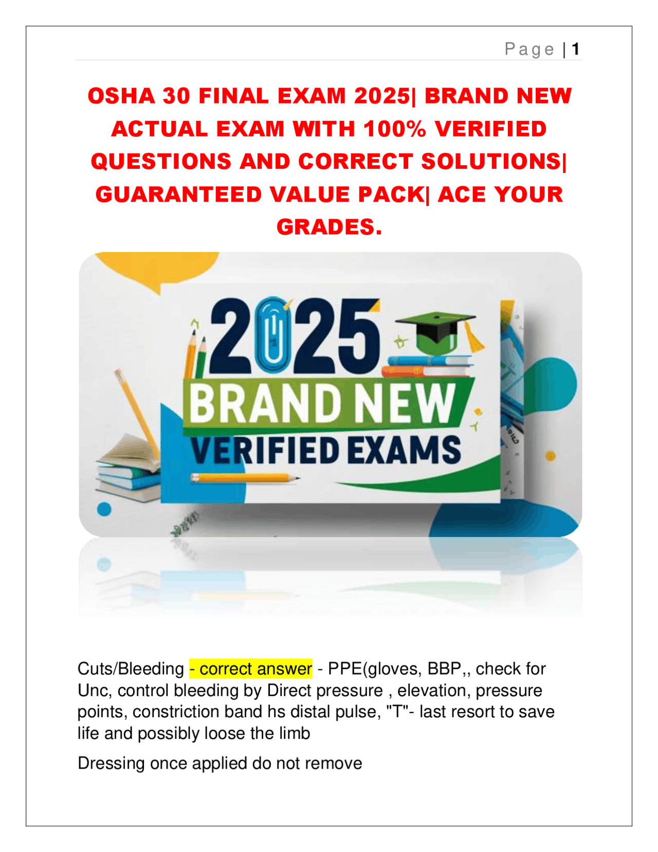 OSHA 30 FINAL EXAM 2025| BRAND NEW ACTUAL EXAM. | Exams Nursing | Docsity