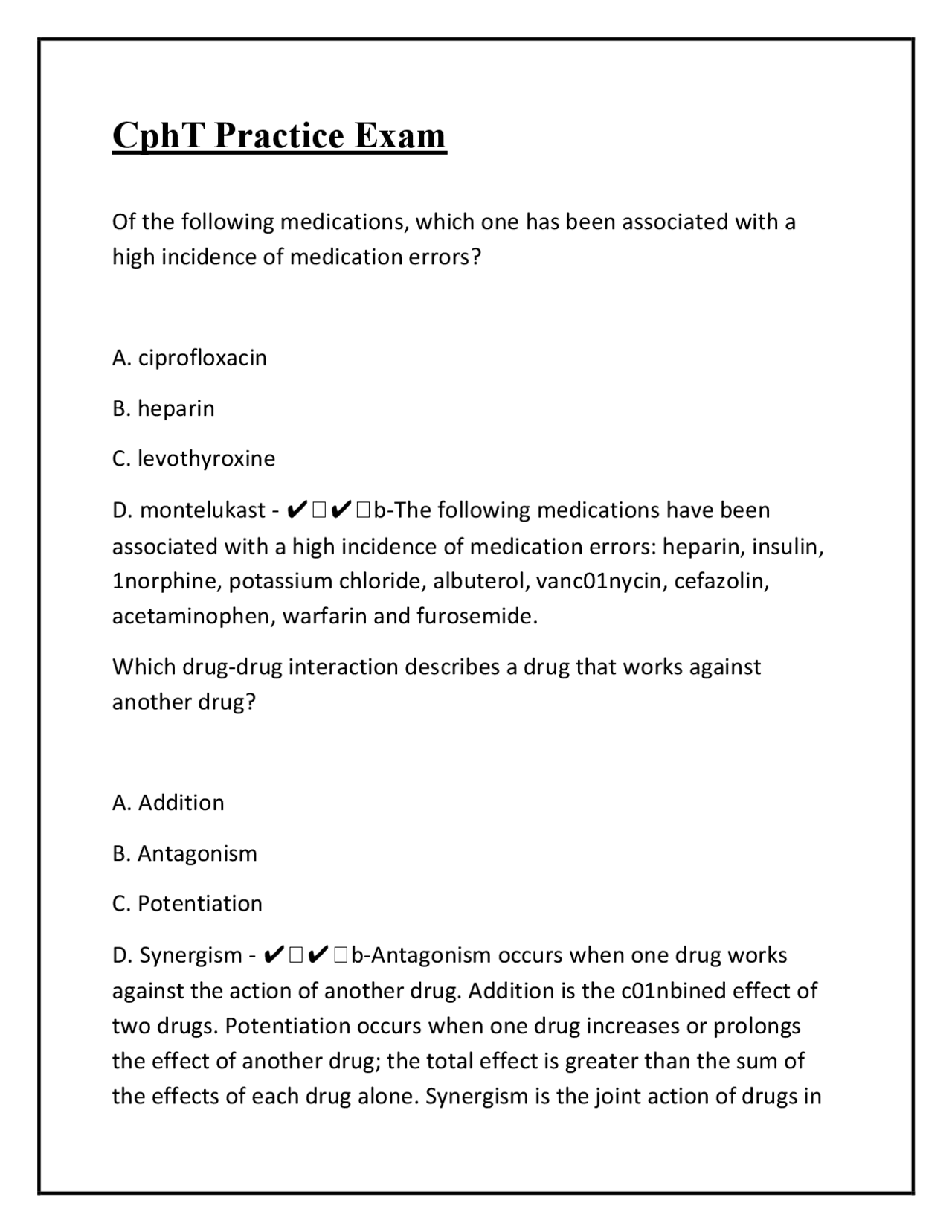 CphT Practice Exam: Pharmacology, Drug Interactions, and Pharmacy ...