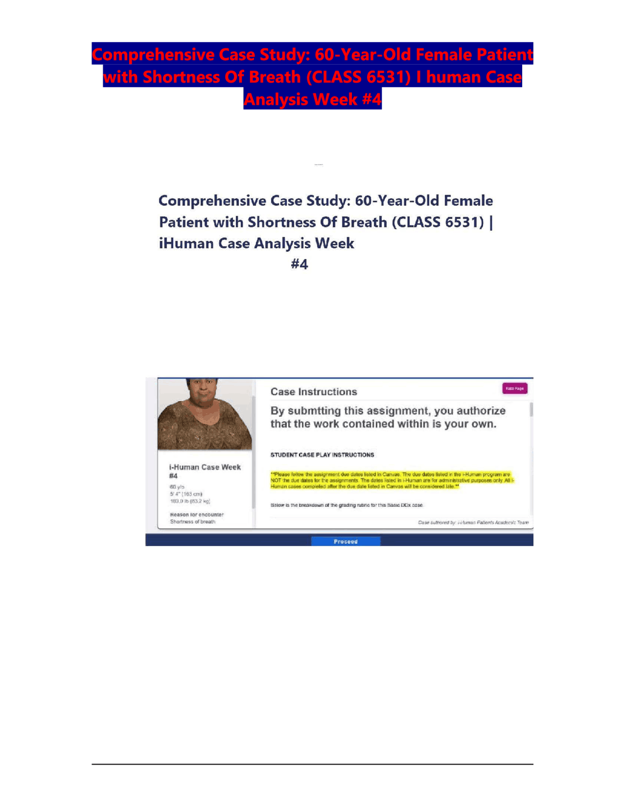 Comprehensive Case Study 60-Year-Old Female Patient with Shortness Of ...