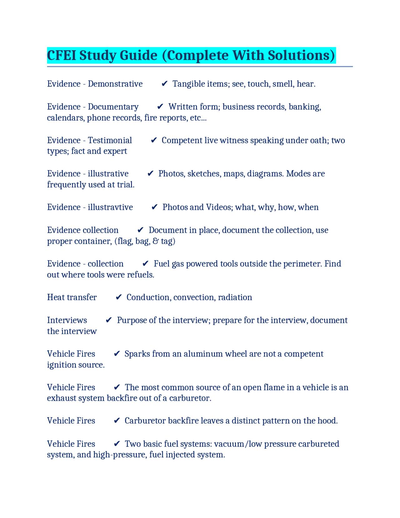 CFEI Study Guide (Complete With Solutions) | Exams Nursing | Docsity