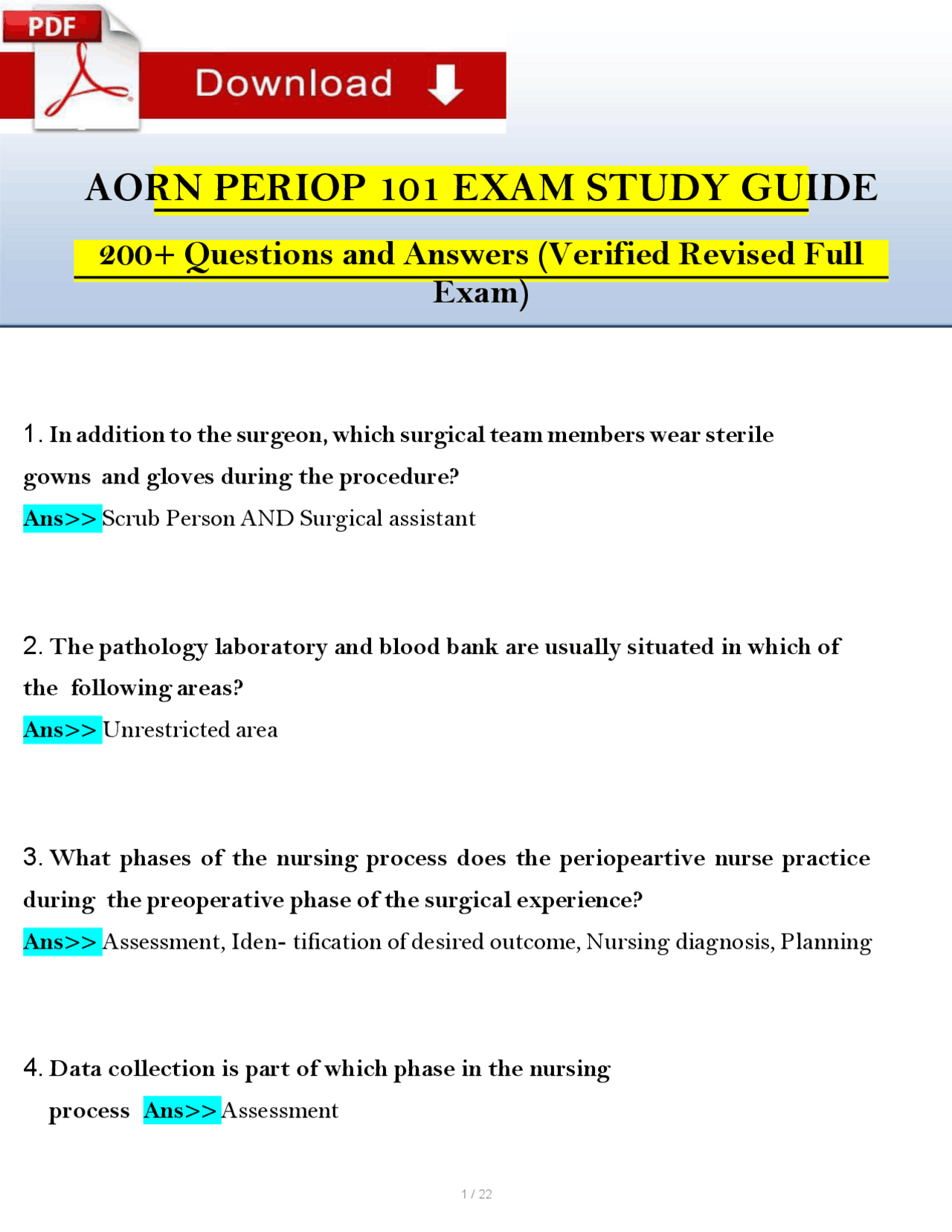 AORN Perioperative 101 Exam (2025/2026) Study Guide: 200+ Questions ...