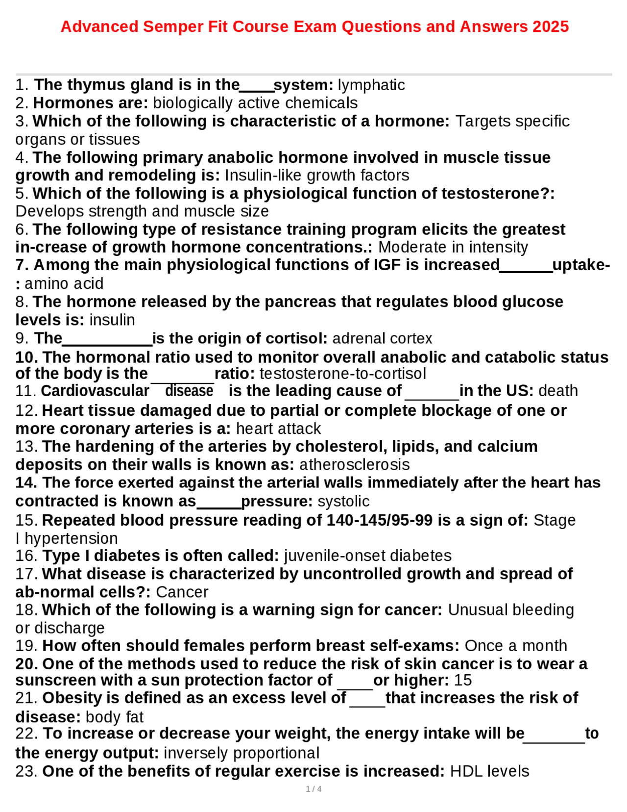 Advanced Semper Fit Course Exam Questions and Answers 2025 Exams