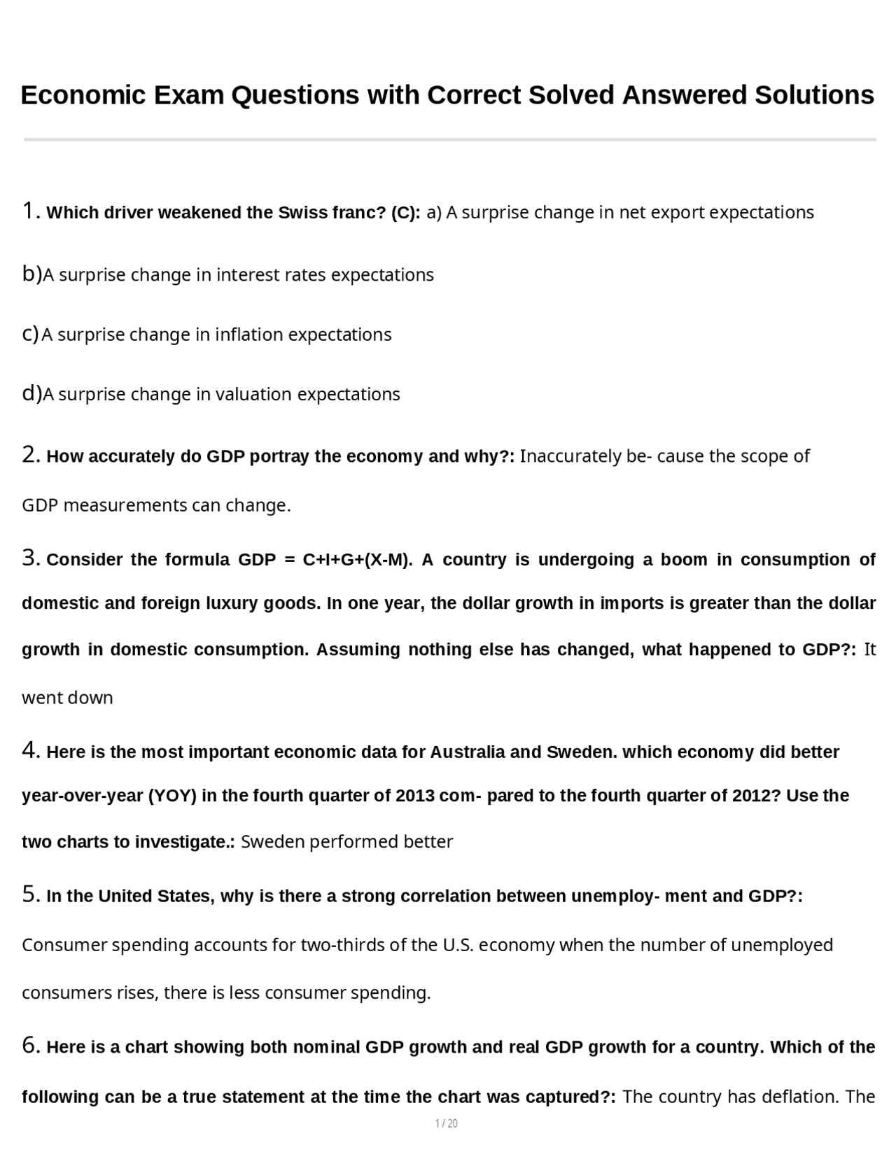 Economic Exam Questions with Correct Solved Answered Solutions | Exams ...