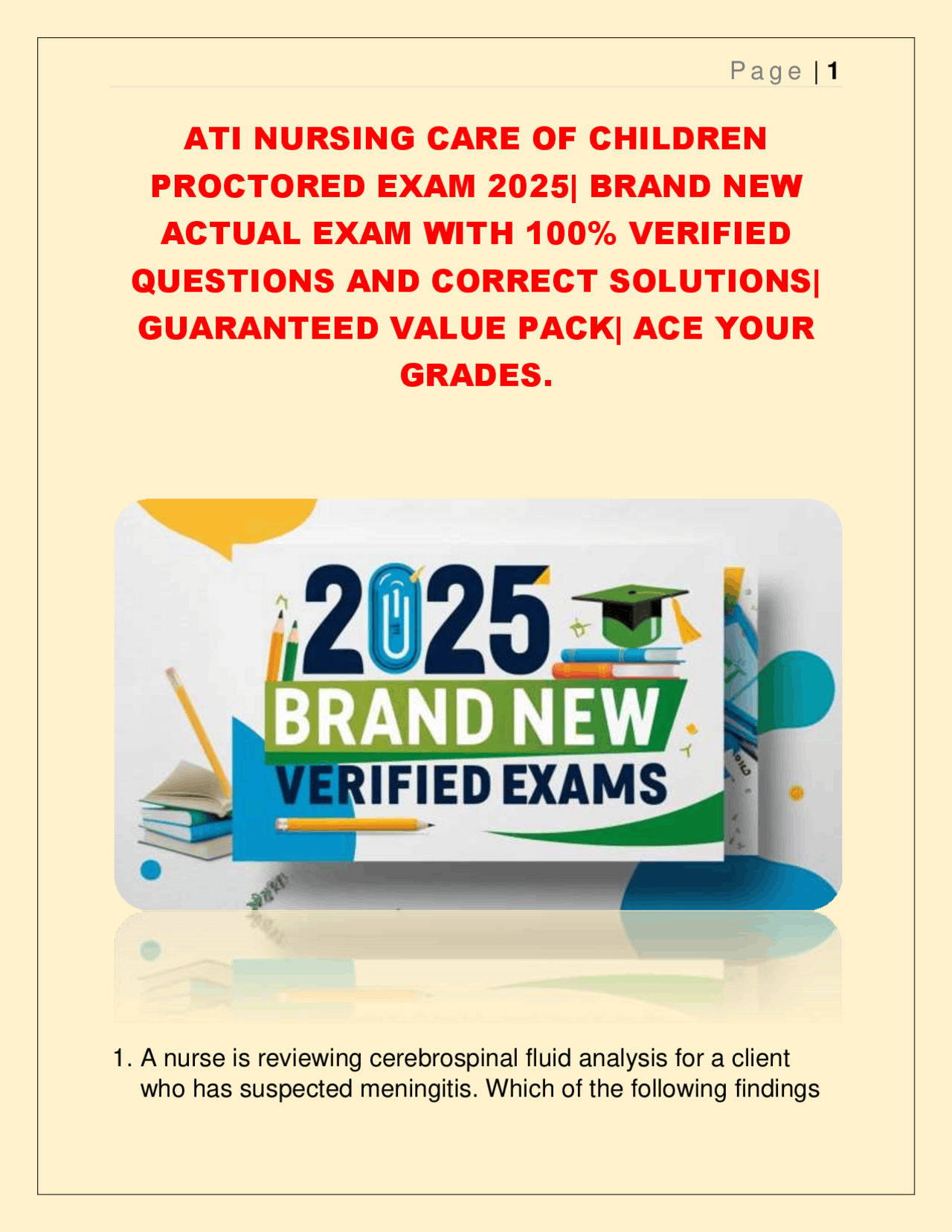 ATI NURSING CARE OF CHILDREN PROCTORED EXAM 2025| BRAND NEW ACTUAL EXAM ...