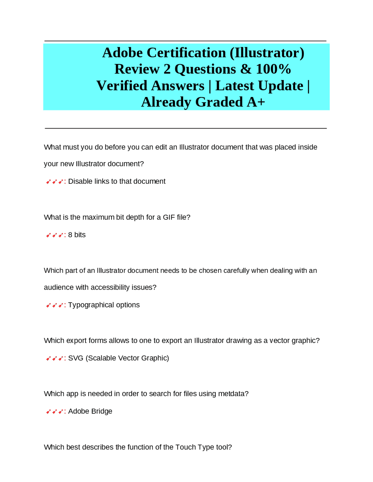 Adobe Illustrator Certification Review Questions and Answers Exams
