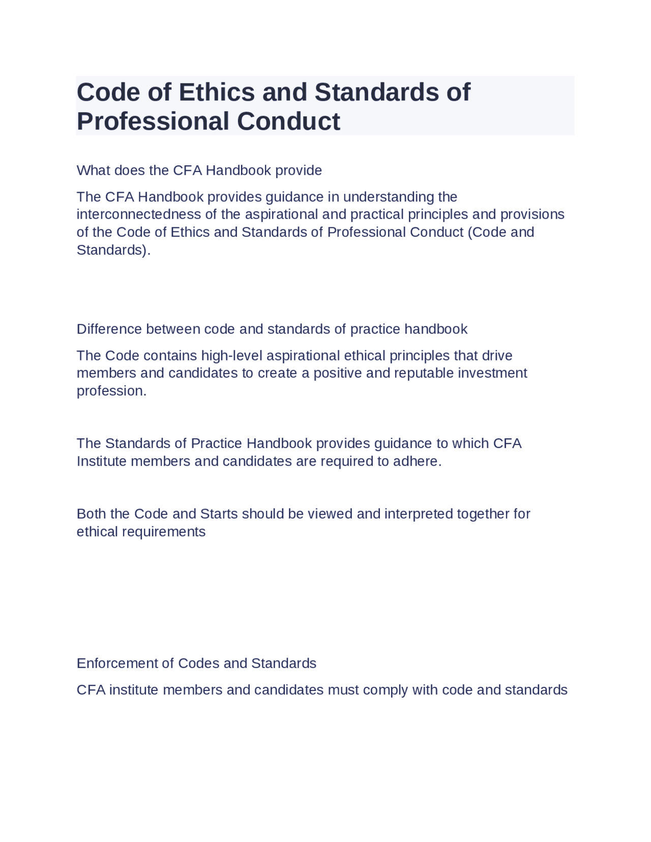 CFA Code of Ethics and Standards of Professional Conduct: A ...
