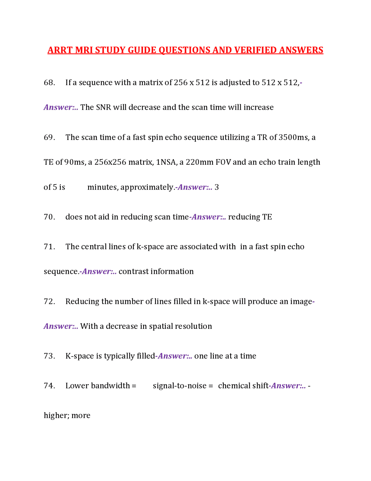 ARRT MRI STUDY GUIDE QUESTIONS AND VERIFIED ANSWERS | Exams Medicine ...