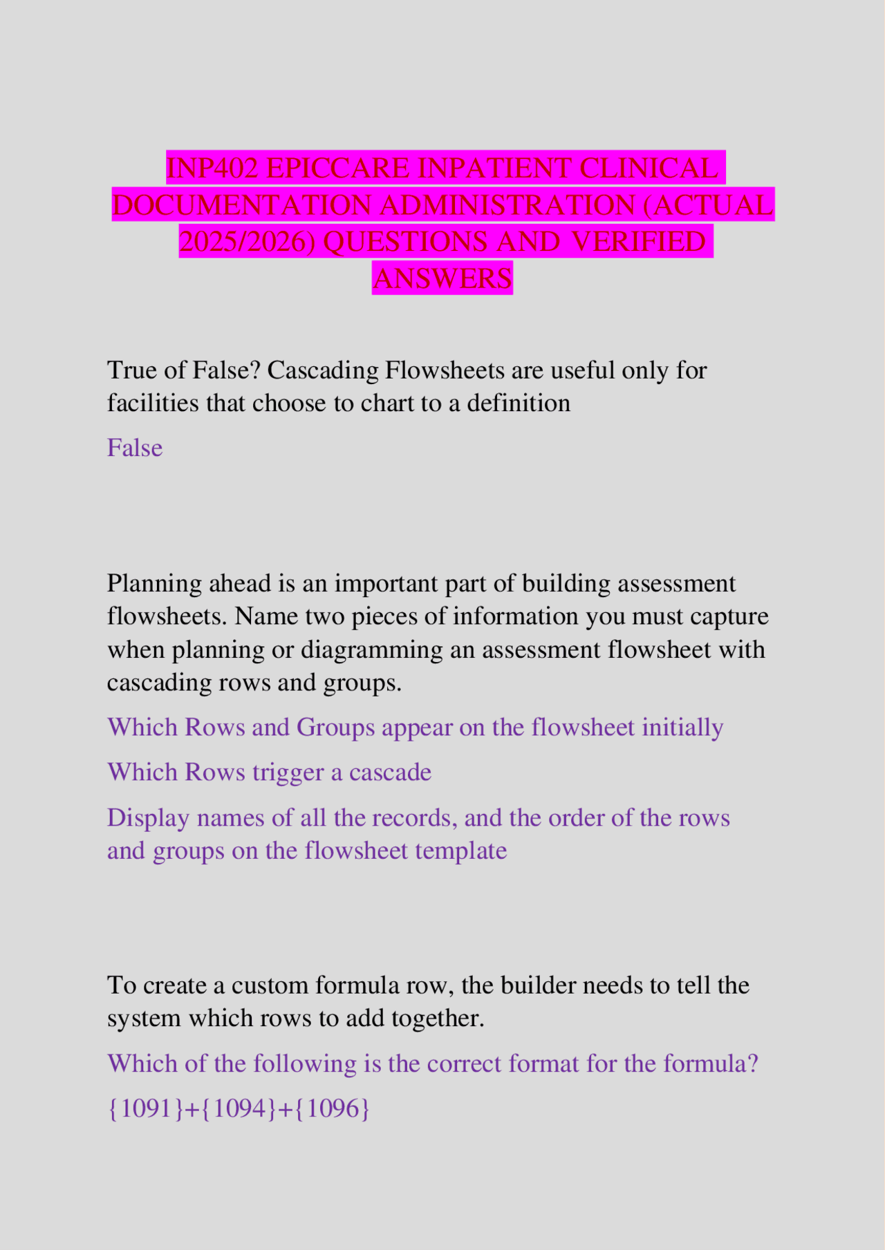 EPICCARE Inpatient Clinical Documentation Administration (2025/2026