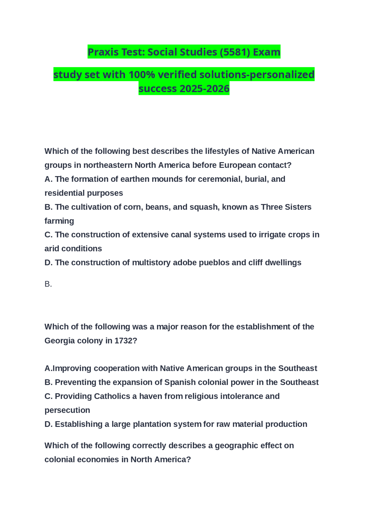 Praxis Test Social Studies (5581) Exam study set with 100