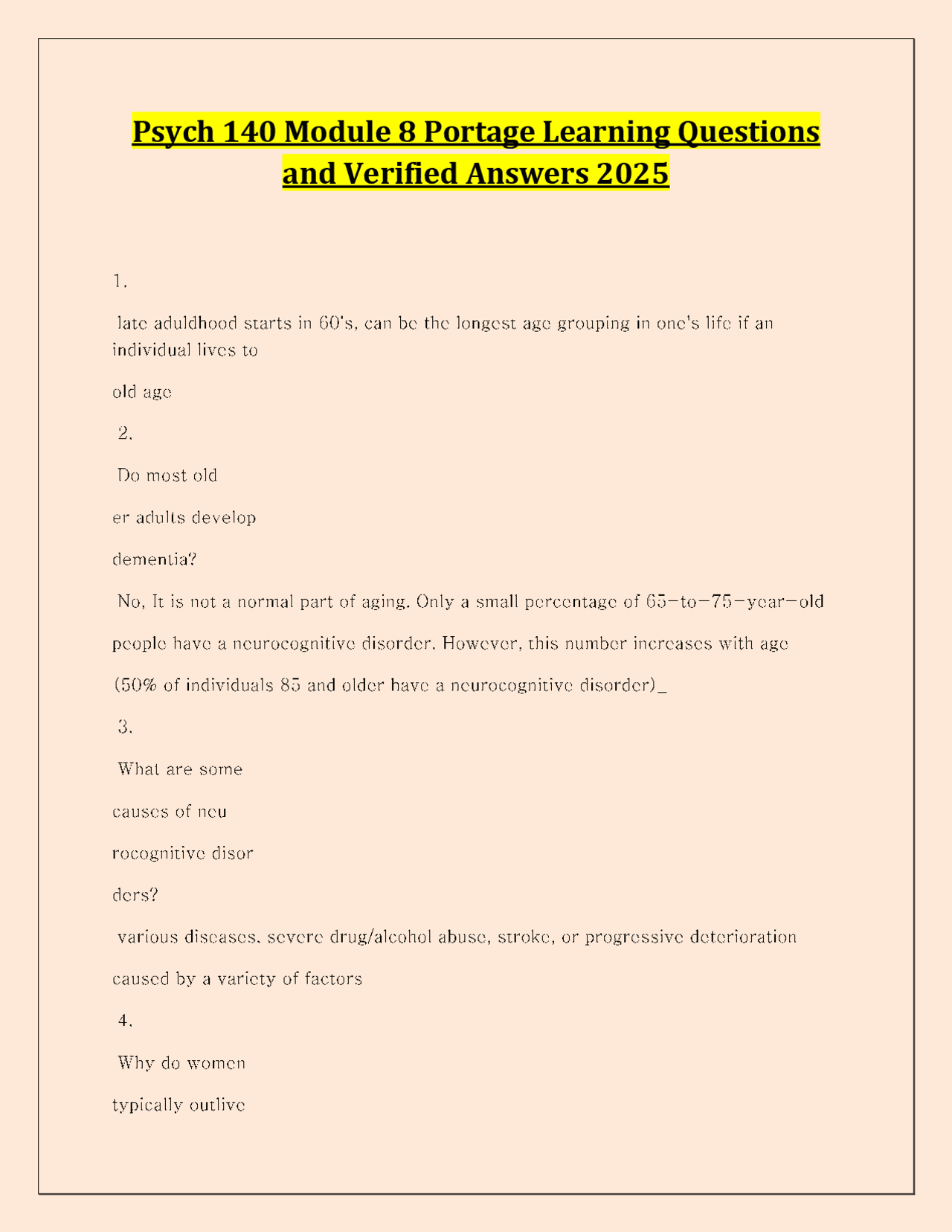 Psych 140 Module 8 Portage Learning Questions and Verified Answers 2025 ...