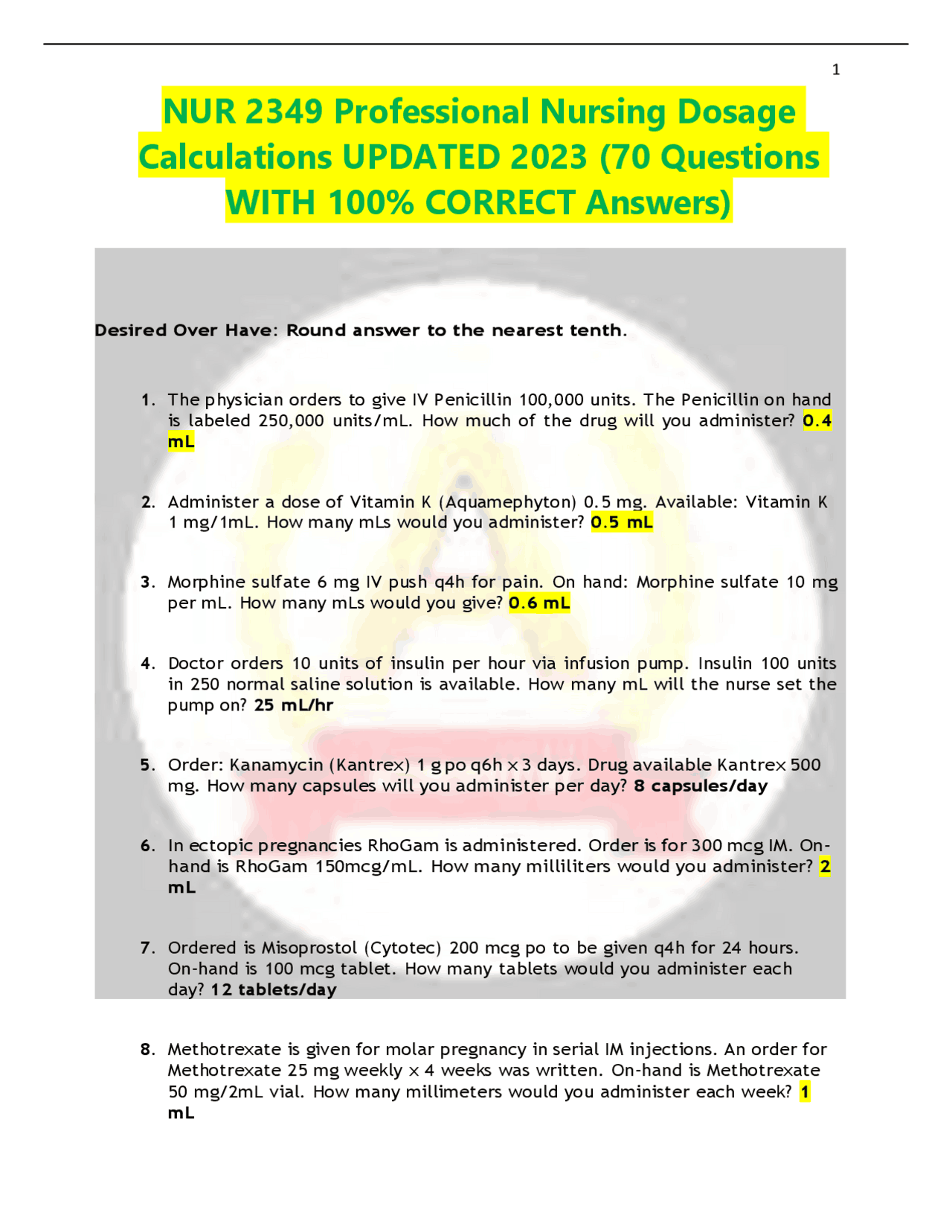 Dosage Calculations for Nursing Students: Practice Problems and ...