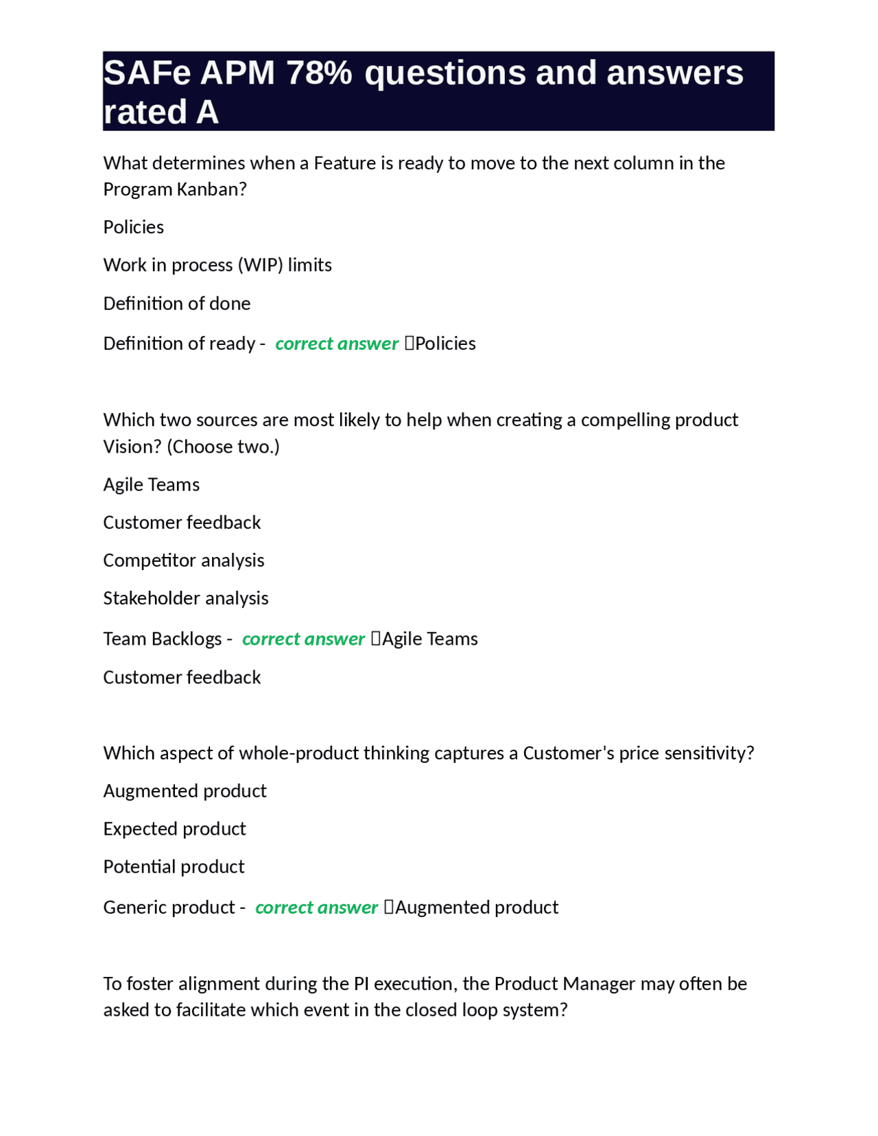 SAFe APM 78% Questions and Answers: A Guide to Agile Product Management ...