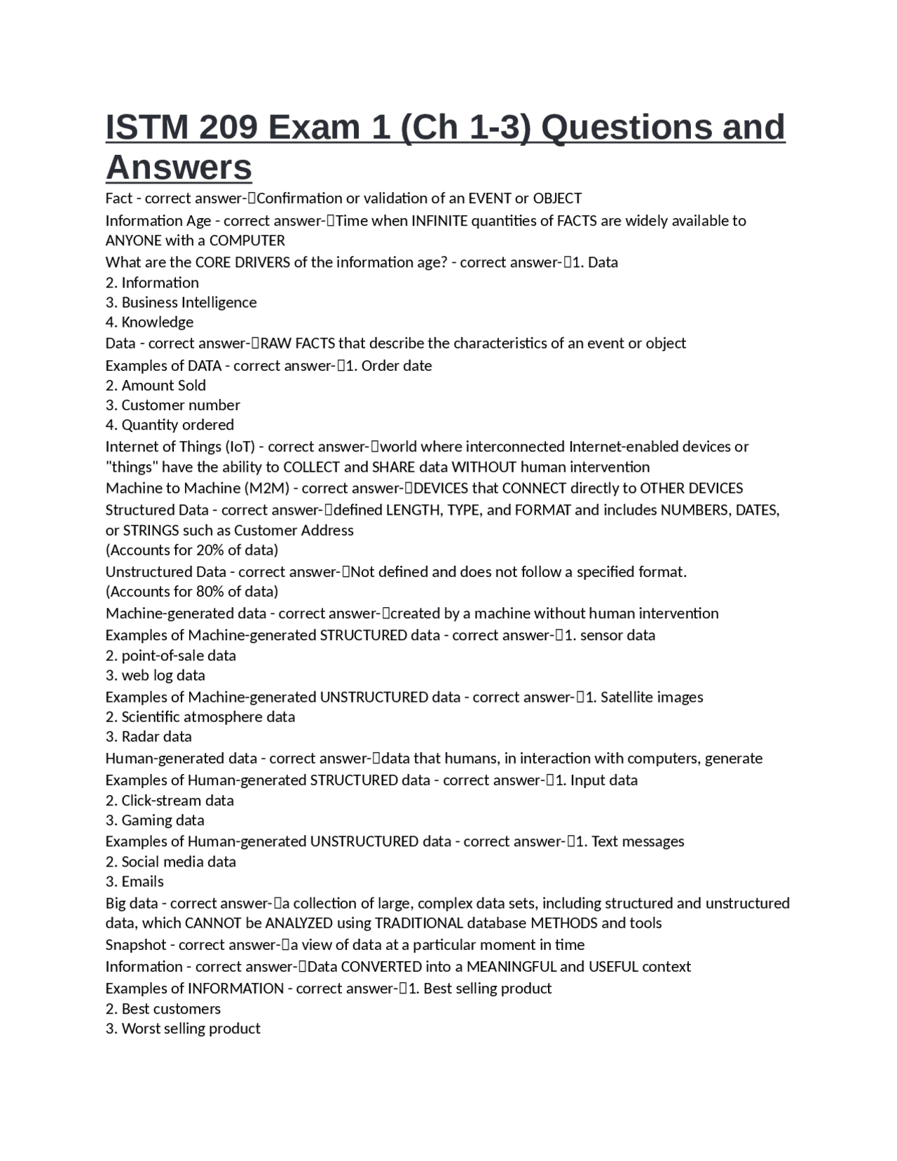 ISTM 209 Exam 1 (Ch 1-3) Questions and Answers | Exams Commercial Law ...