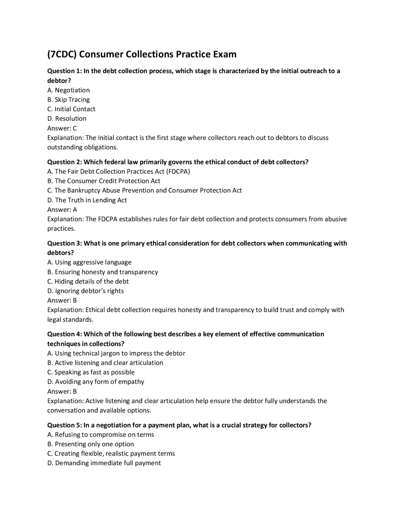 (7CDC) Consumer Collections Exam | Exams Technology | Docsity